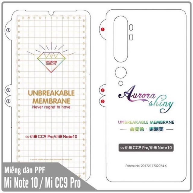 Dán dẻo PPF mặt trước cho Xiaomi Mi Note 10/ Mi Note 10 Pro/ CC9 Pro Full màn hình tự phục hồi vết xước