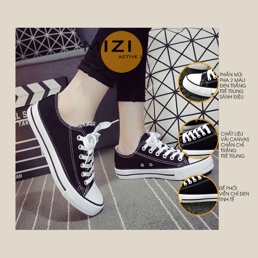 Giày thể thao nữ đế bằng trắng đen giá rẻ thời trang Hàn Quốc ulzzang Mizi TT26
