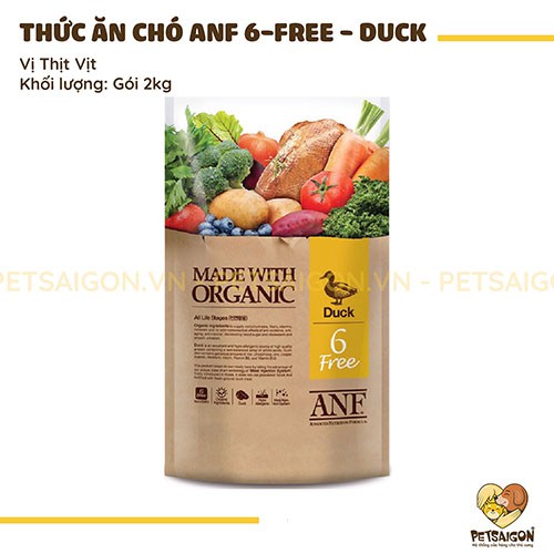 [CHÍNH HÃNG] THỨC ĂN ORGANIC ANF 6 FREE DUCK CHO CHÓ VỊ VỊT - GÓI 2KG