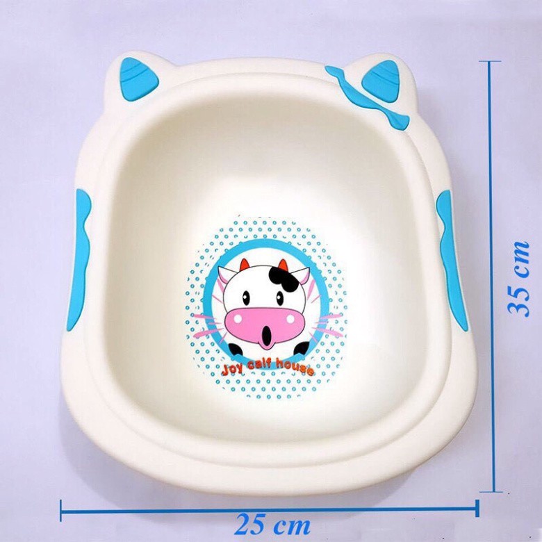 Chậu rửa mặt trẻ em hình con bò cao cấp - Chậu nhựa an toàn họa tiết đáng yêu cho bé (PK3)