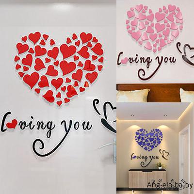 Sticker dán tường với hình trái tim 3D hiệu ứng tráng gương
