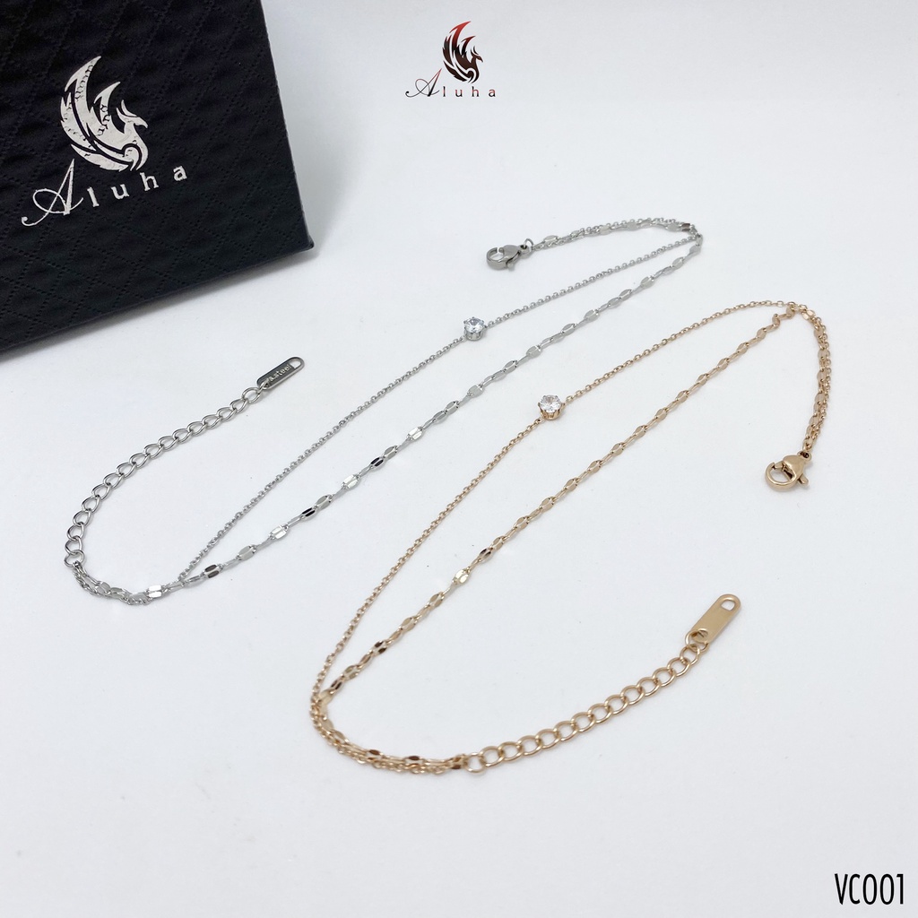 Vòng chân Titan không rỉ kiểu Pháp, thiết kế hai lớp đính đá Zirconia 4mm lên chân cực xinh - VC001 - Aluha