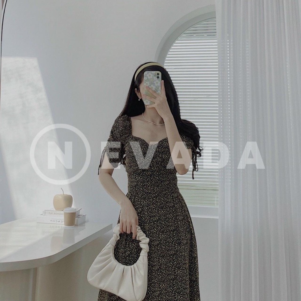 (Có ảnh thật) Áo đầm nữ, Váy đầm xoè nữ chất liệu voan hai lớp, hoạ tiết chấm bi, tay dây rút by Nevada Shop | BigBuy360 - bigbuy360.vn