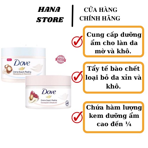 Tẩy da chết Chăm Sóc Dưỡng Da body DOVE giúp da mịn màng chiết xuất từ thiên nhiên Mỹ Phẩm Hana Hũ 50g