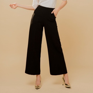 KIOBI – Quần dài Long Pants form suông cơ bản, lưng cao, ống loe, có túi, nhún thun sau eo,vải cotton bố đen - KIQ19111D