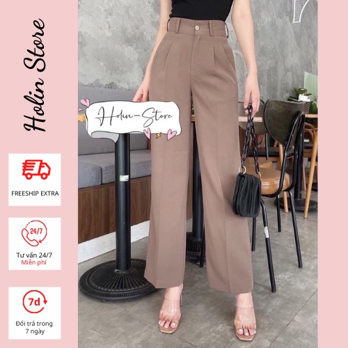 Quần tây nữ ống rộng cạp cao, quần ống suông lưng cao,phong cách công sở, tôn dáng, chất vải tuyết mưa dày đẹp cao cấp