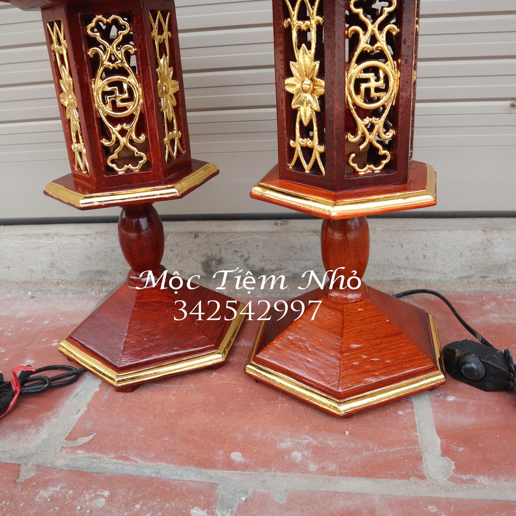 Đèn thờ lục năng gỗ hương-Đèn thờ gia tiên rát vàng gỗ hương cao 51