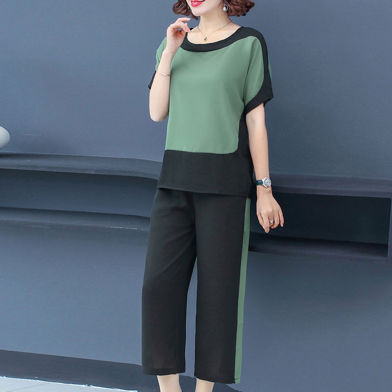 quần áo mẹ mùa hè 2021 bộ đồ mới, phong cách phương Tây, hai mảnh của phụ nữ trung niên và cao tuổi 40 50