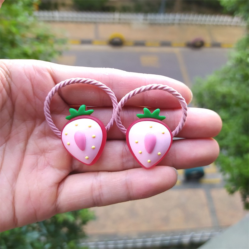 Set 2 Dây Cột Tóc Co Giãn Hình Trái Cây Dễ Thương Cho Bé Gái