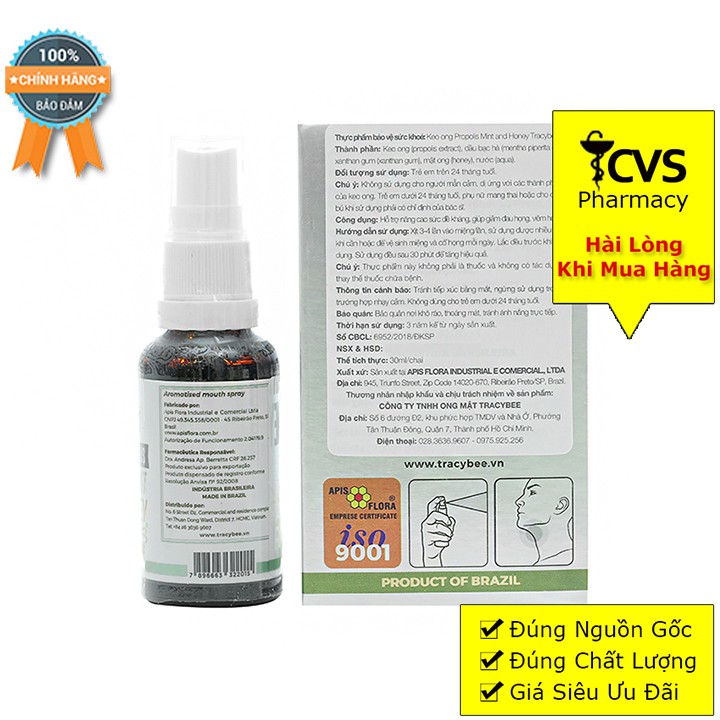 Keo Ong Xịt Giảm Viêm Họng Vị Bạc Hà Propolis Mint &amp; Honey 30ml (Tracybee)