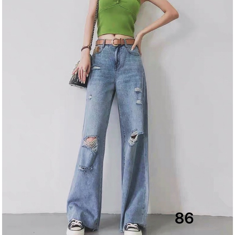 Quần Baggy Jean Nữ Lưng Cao Rách Kiểu Phong Cách Hàng VNXK Đủ Size S.M.L