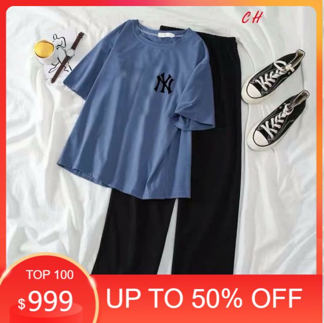 Sét áo tici Ny + quần suông, Áo thun nam nữ, quần kaki, quần nữ, sét bộ mặc ở nhà, áo thun tay dài, quần jean  MODY