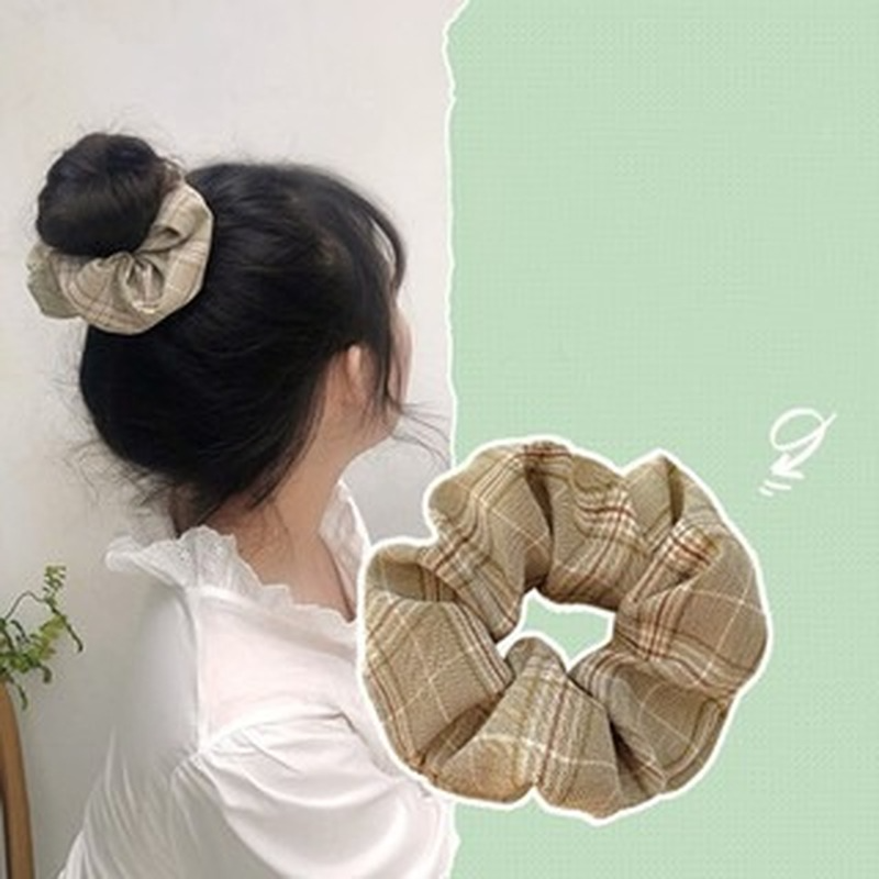 Dây buộc tóc in họa tiết sọc caro kiểu Pháp cổ điển dành cho nữ