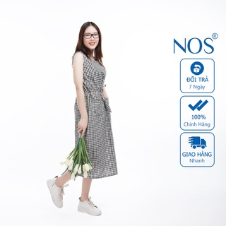 Váy dáng xuông kẻ đen sát nách - Đầm sát nách chít eo năng động trẻ trung NOS01