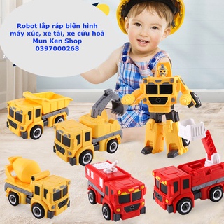 MỚI - Robot Lắp Ráp Biến Hình Xe Tải, Máy Xúc, Xe Cứu Hoả