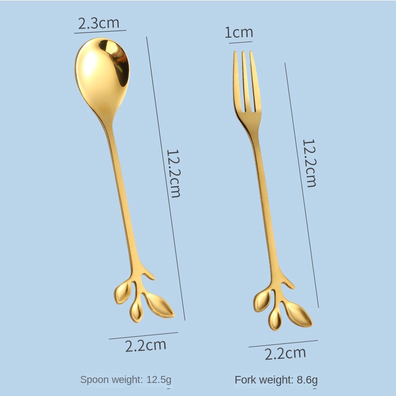 Bộ Muỗng Nĩa Ăn Tráng Miệng Hình Chiếc Lá Bằng Thép Không Gỉ Dễ Thương Xinh Xắn