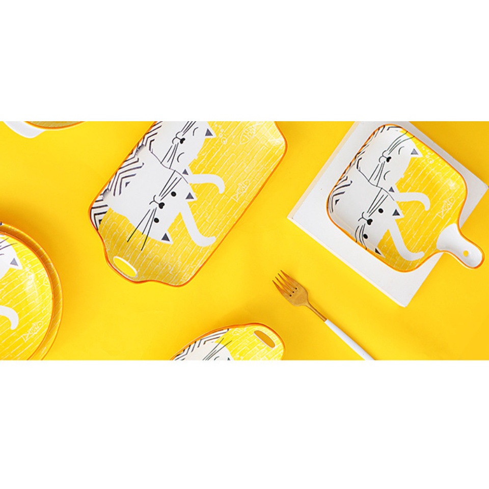 Bộ chén bát đĩa sứ ăn dặm Mèo Cute phong cách Nhật bản dễ thương cho bé