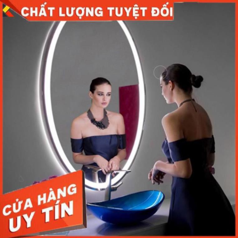 Gương elip oval bầu dục trang điển treo tường đèn led cảm ứng thông minh ại kích thước 50x70cm - guonghoangkim