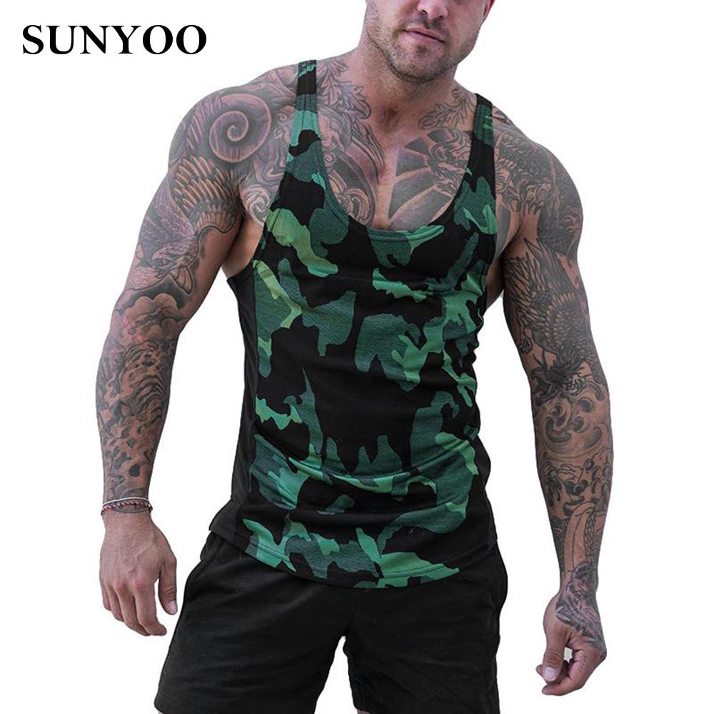 Tank Tops Gym Stringer Workout For Men Y Back Camouflage T-Shirts Economic