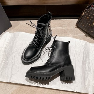 (ẢNH THẬT) BOOTS NỮ ĐEN CAO CỔ ĐẾ 8CM BUỘC DÂY BOOT ĐẾ CHIẾN BINH ULZZANG