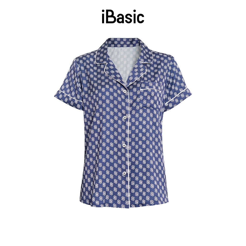 Áo pyjama nữ lụa Satin tay ngắn hoạ tiết iBasic HOMW028T