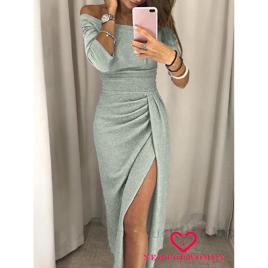 Đầm nữ dài tay trễ vai xẻ tà quyến rũ