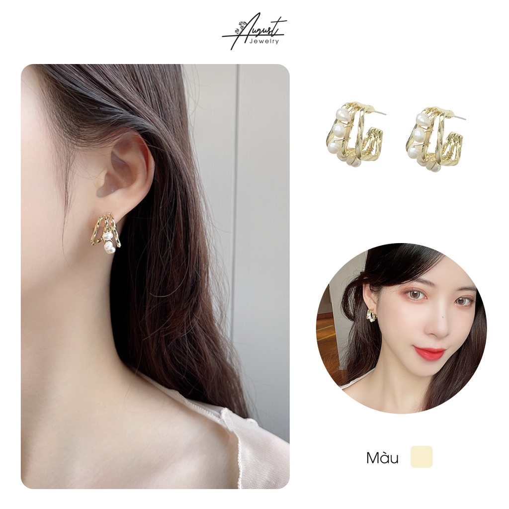 Bông tai/ Hoa tai hợp kim đính hạt giữa phong cách Hàn Quốc