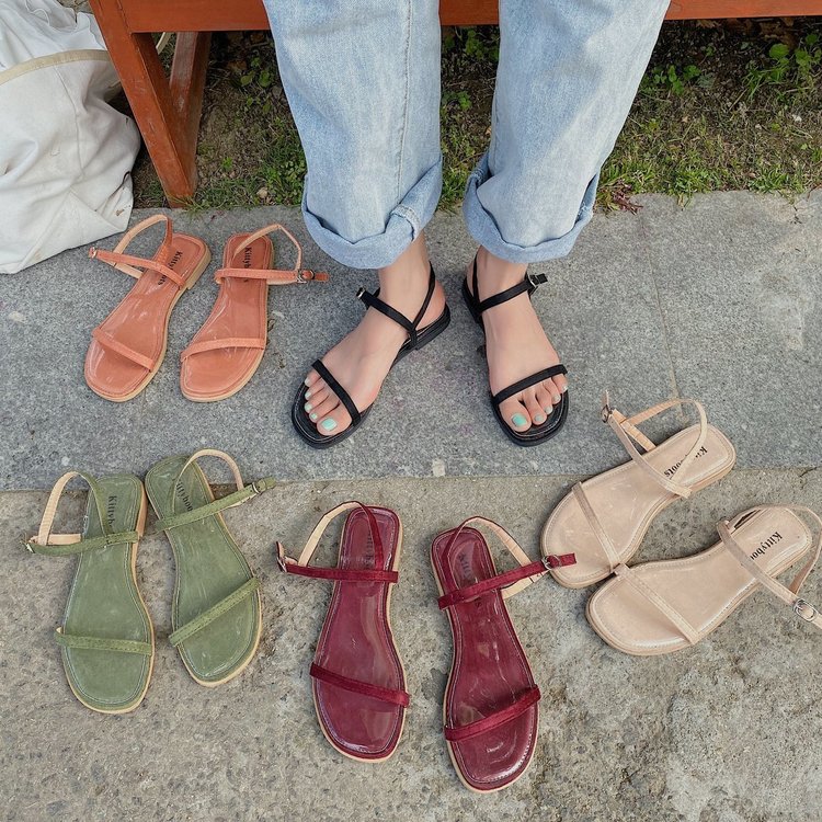 Fashionable Ulzzang Line belt Flat Sandals for Women