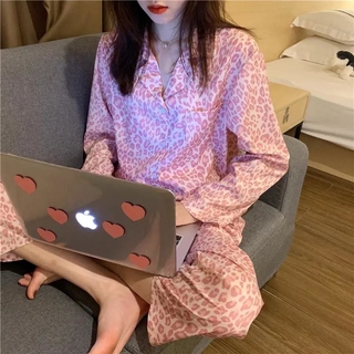 Bộ đồ ngủ cotton dài tay in họa tiết trái tim xinh xắn dành cho nữ