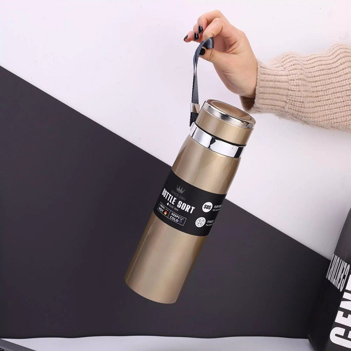 Bình Nước Thể Thao Giữ Nhiệt Sporty Vaccum Dung Tích 1000ML Chất Liệu Inox Cao Cấp Có Dây Đeo Tay