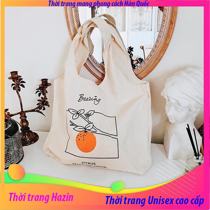 Túi tote nữ thời trang Hazin vải canvas chất lượng cao,đi làm,đi học kiểu mới quả cam, quả đào HZ 21