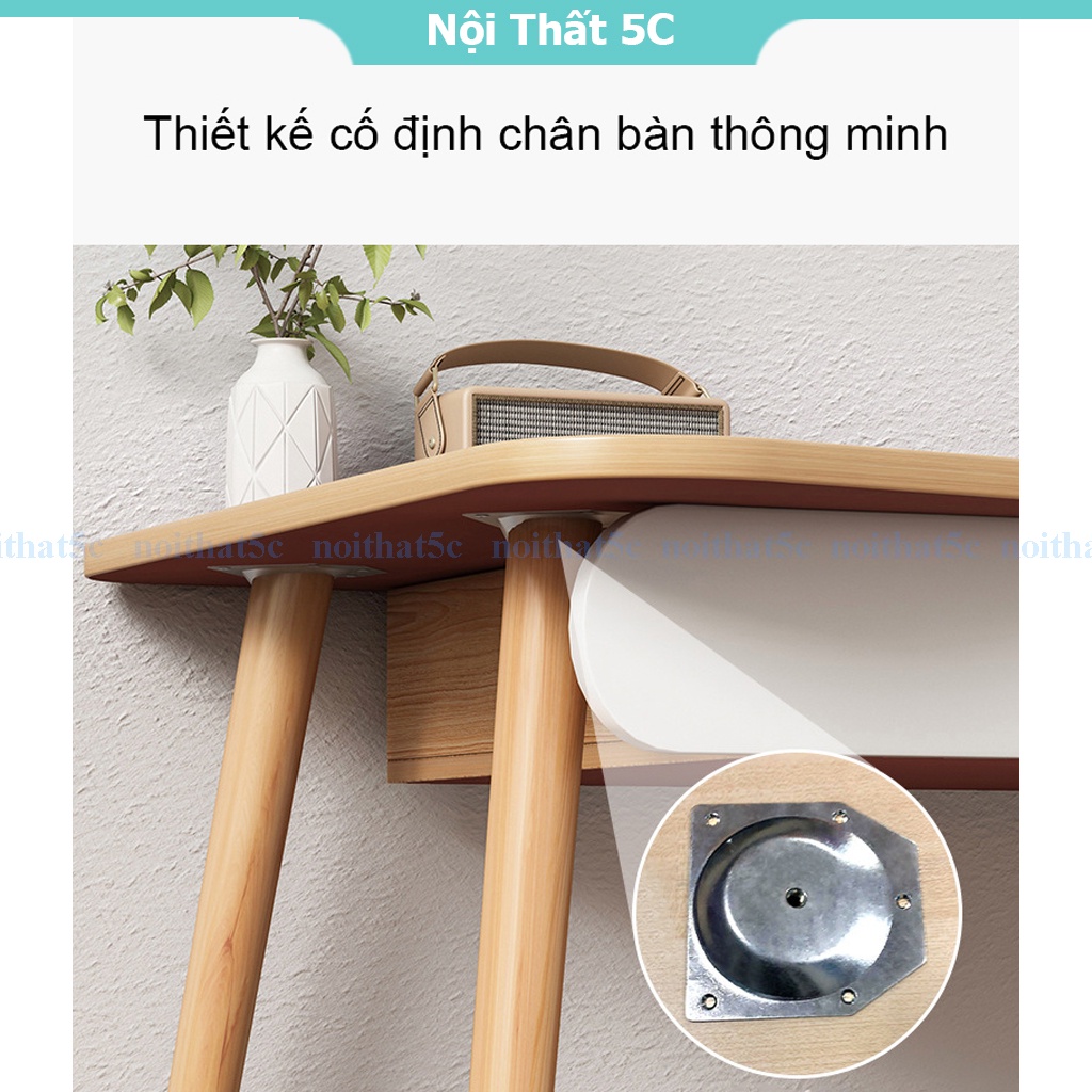 Bàn làm việc phong cách Bắc Âu có hộc tủ chân gỗ tự nhiên, chất liệu gỗ MDF cao cấp