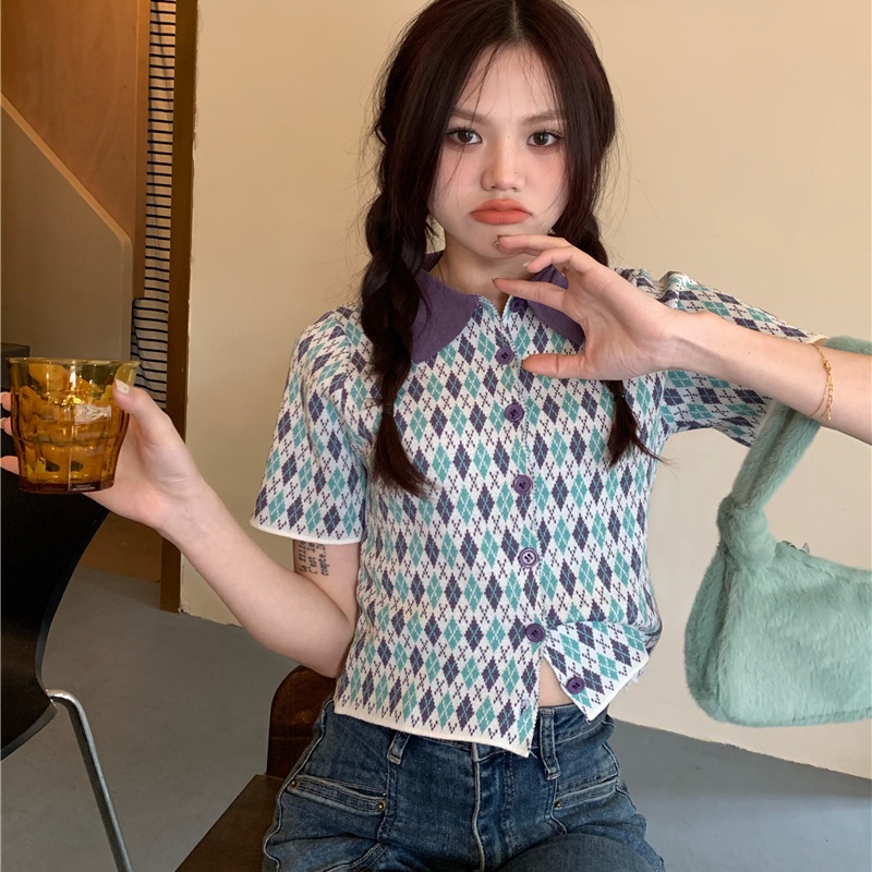 Áo polo SUXI dệt kim tay ngắn dáng ôm thời trang mùa hè cổ điển quyến rũ cho nữ