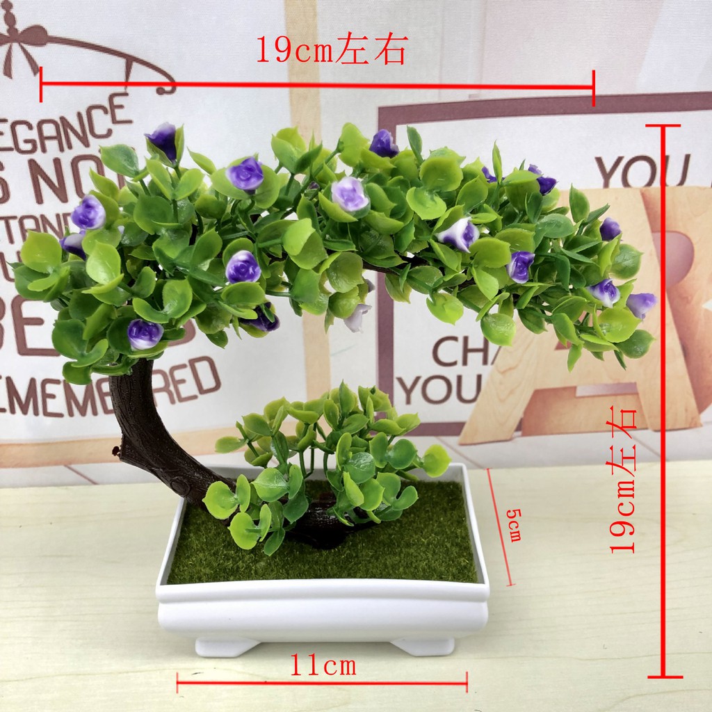 Chậu cây bonsai giả trăng lưỡi liềm VI036 (kèm chậu,cao 19cm, rộng 19cm), cây hoa giả trang trí