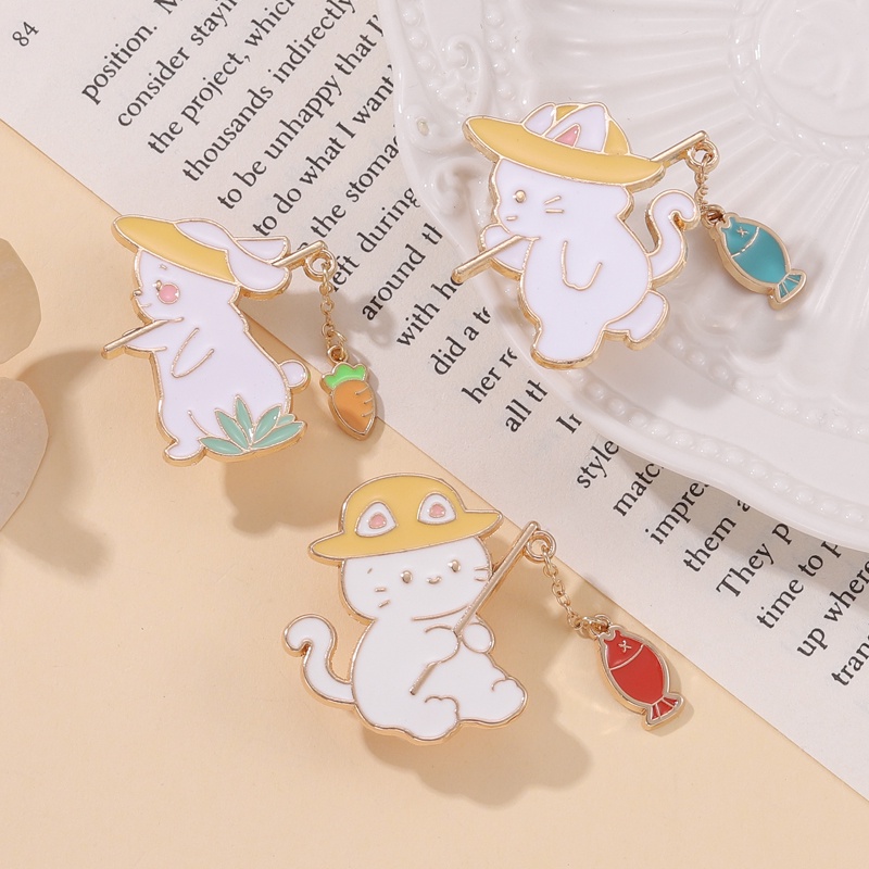 Huy Hiệu Cài Áo Hợp Kim Hình Mèo / Thỏ / Cà Rốt Hoạt Hình Dễ Thương