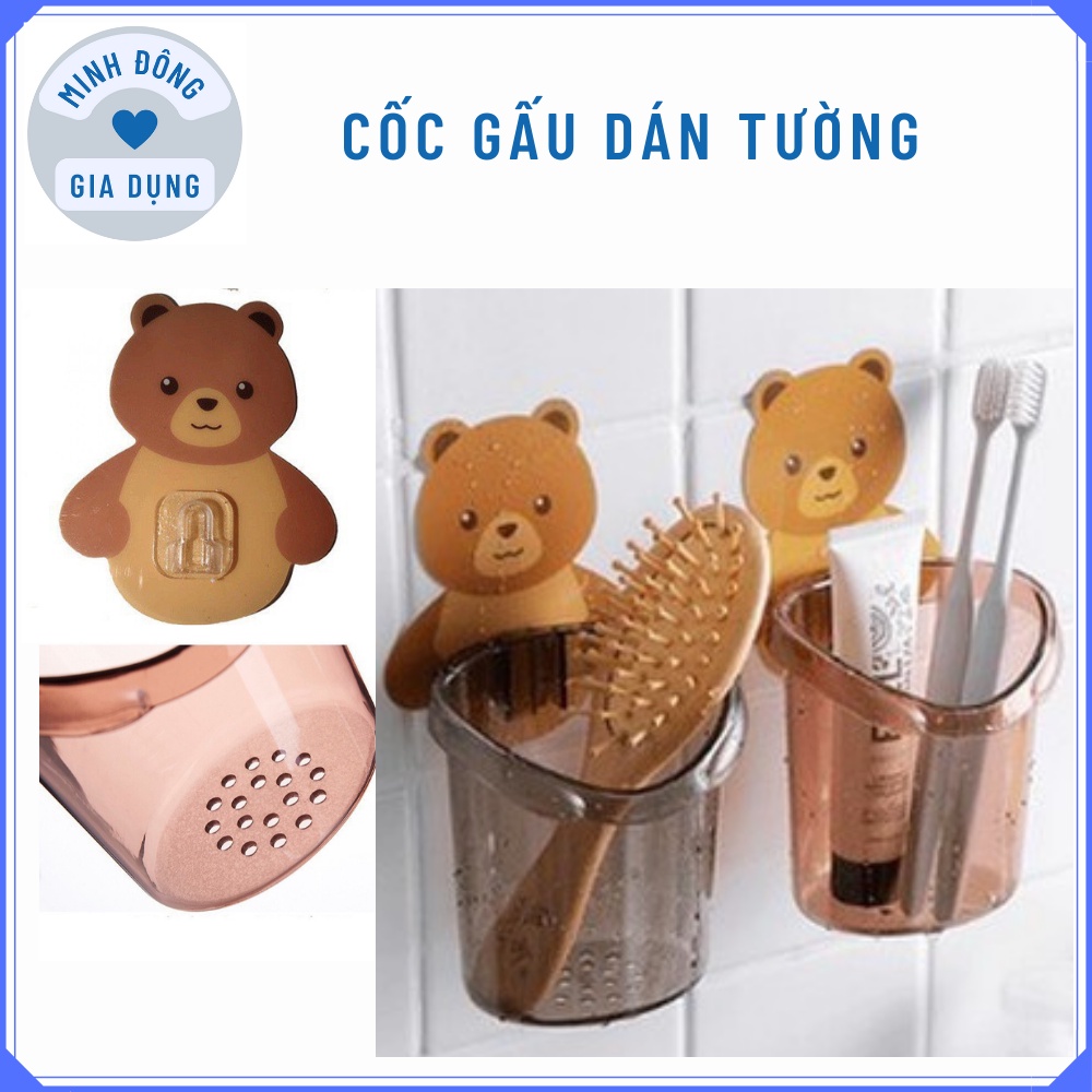 Cốc gấu dán tường - Cốc đựng bàn chải đánh răng - Cốc gấu nâu dán tường đựng bàn chải kem đánh răng siêu tiện lợi