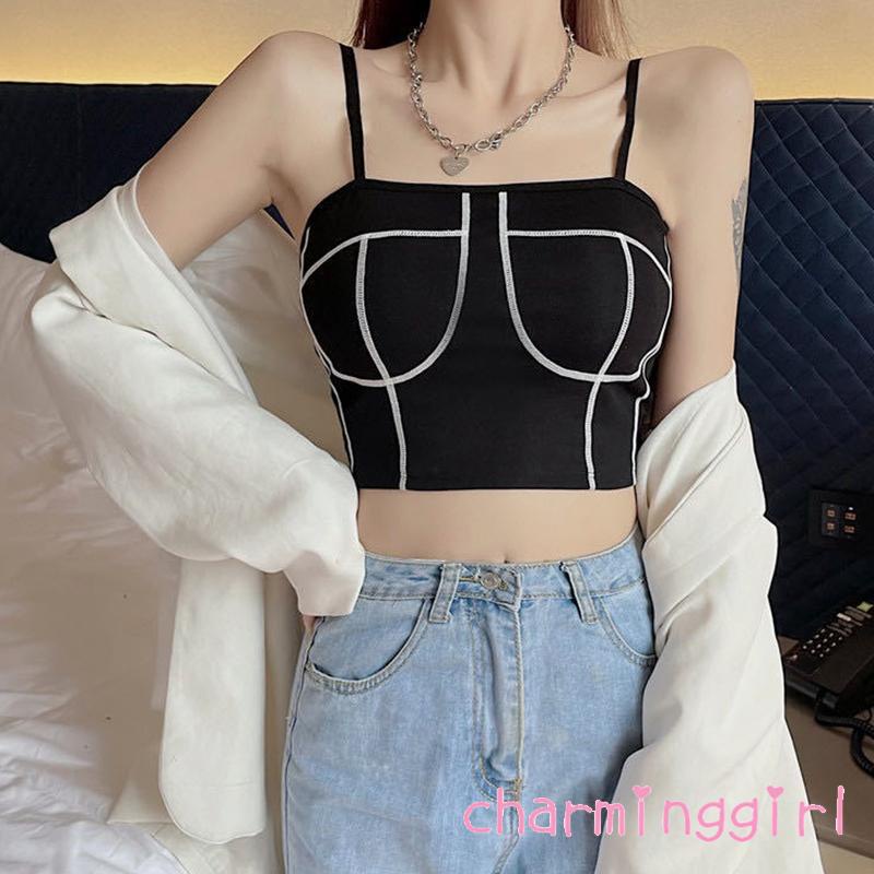 Áo Croptop Hai Dây Màu Sắc Tương Phản Thời Trang Cho Nữ