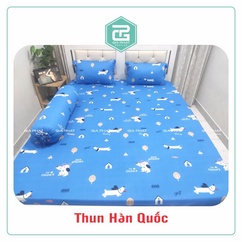 Bộ ga gối Thun Lạnh Hàn Quốc { 4 Món } họa tiết Cún Con ( 1 ga bọc + 2 vỏ gối nằm + 1 vỏ gối ôm ) | BigBuy360 - bigbuy360.vn