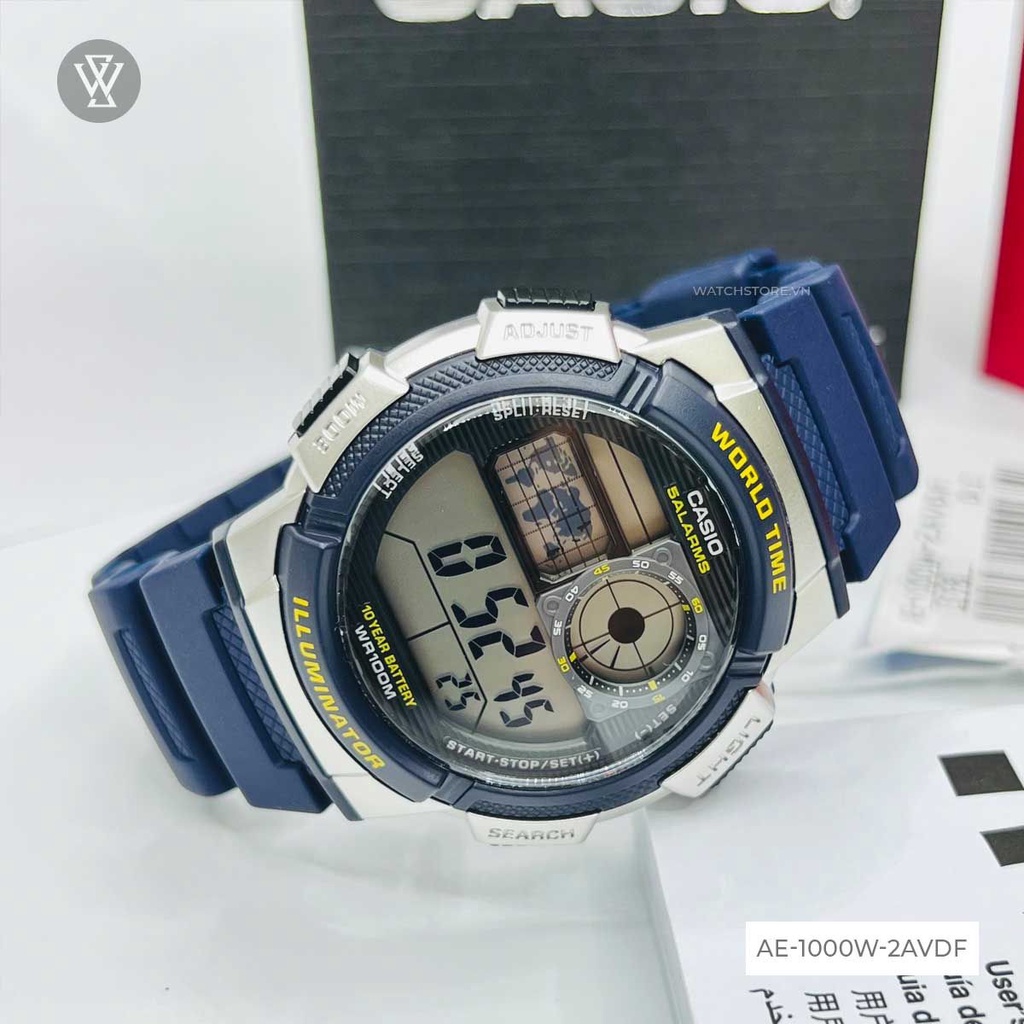 Đồng Hồ Điện Tử Nam Casio WATCHSTORE AE-1000W-2A Thiết Kế Mặt Kính 43.8mm, Dây Đeo Và Vỏ Nhựa Đen Bền Bỉ
