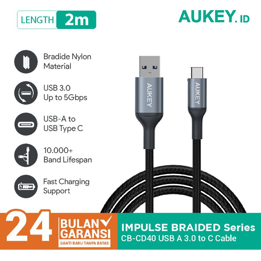 Dây Cáp Sạc Aukey Cb-cd40 2m Usb 3.0 Sang Type C - 500427