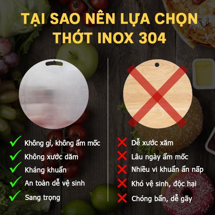 Thớt inox 304 cao cấp kháng khuẩn (Hàng loại 1)