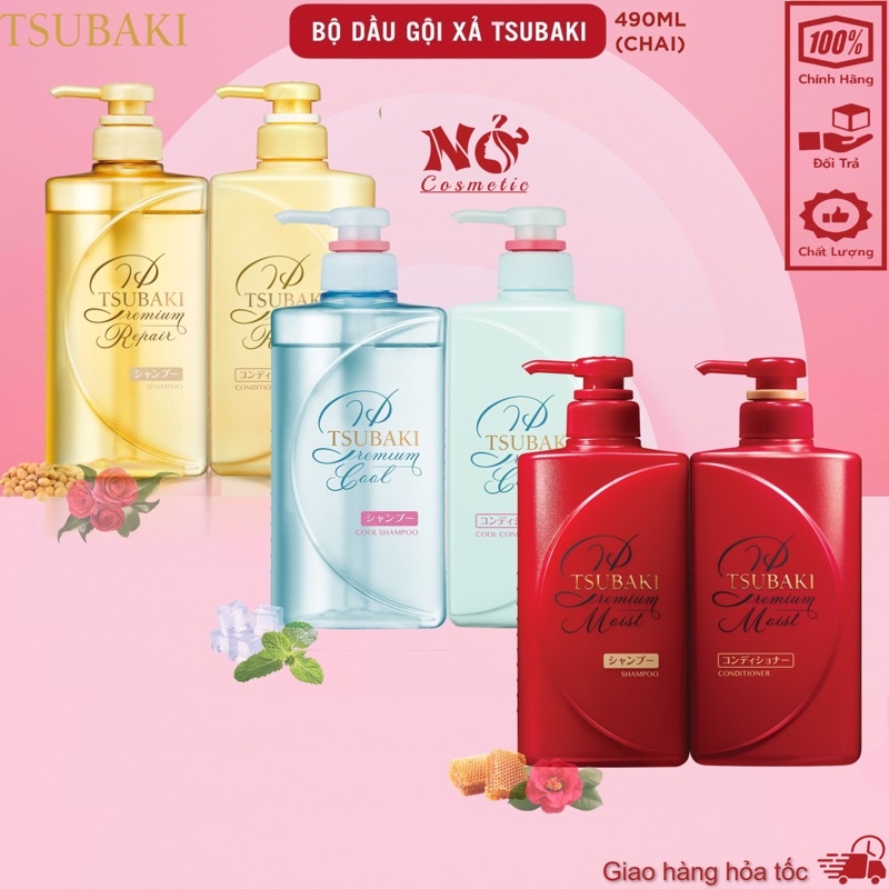 Combo Dầu Gội Xả - Dầu Gội Tsubaki vàng Phục hồi ngăn rụng tóc Premium Repair 490ml/chai Nở cosmetic