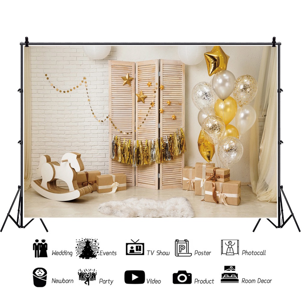 Phông nền chụp hình tiệc sinh nhật bé họa tiết bóng bay biển mùa hè