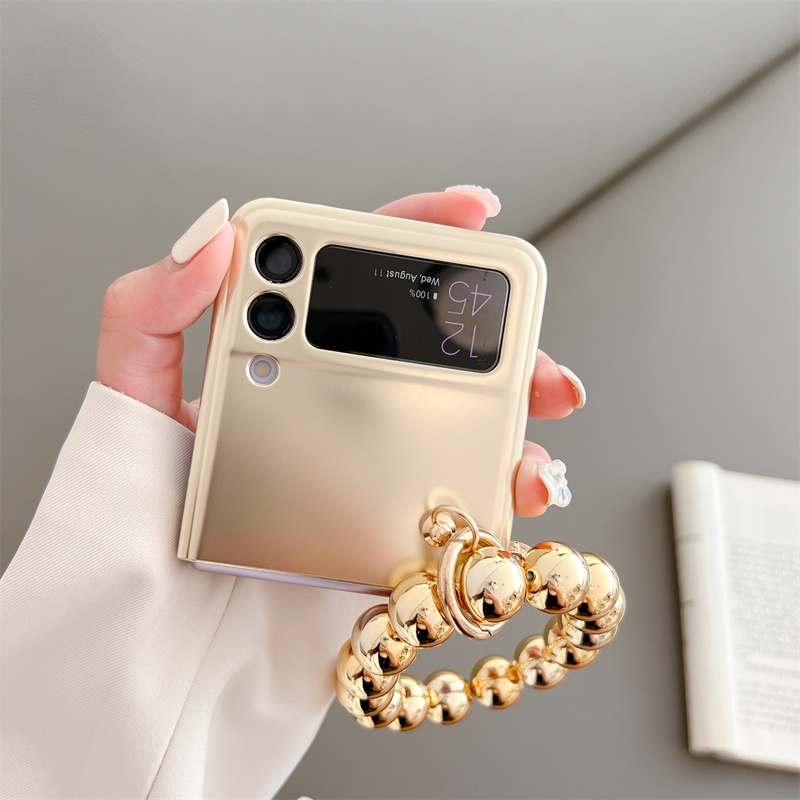 Ốp Điện Thoại Nắp Gập Chống Rơi Mạ Điện Có Vòng Tay In Hình Gấu Cho Samsung Galaxy Z Flip 3 Flip4 / 4