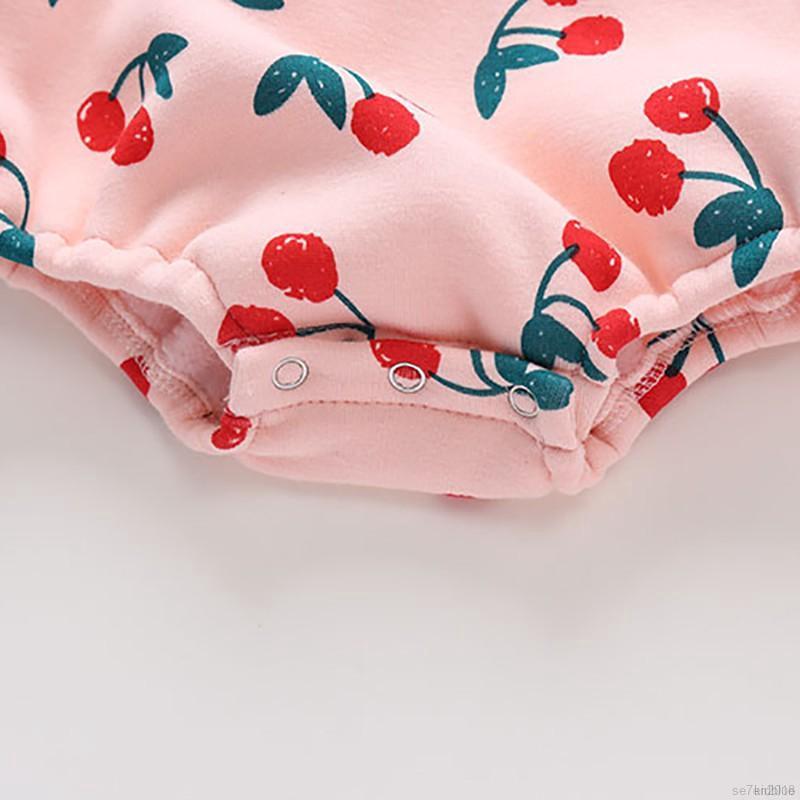 Set áo liền quần dài tay hình quả anh đào và Băng đô xinh xắn cho bé gái