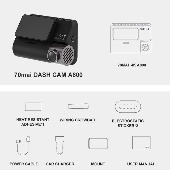 Camera hành trình ô tô Xiaomi 70mai A800S, ghi hình 4K, Wifi, màn hình LCD 3.0 inch - Bản Quốc tế