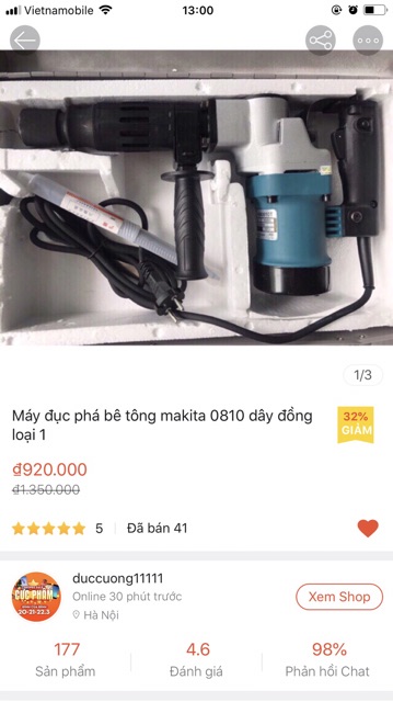 MÁY ĐỤC MAKITA 0801 DÂY ĐỒNG LOẠI 1 - Máy Đục Phá Bê Tông