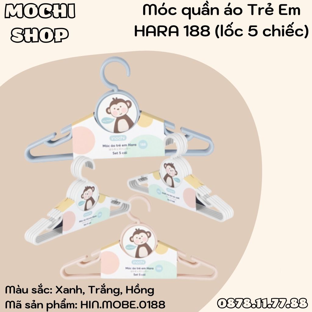 Móc Áo Trẻ Em Hara 188 INOCHI, Mắc Treo Quần Áo Cho Bé Chất Liệu Nhựa, Chống Trượt (Lốc 5 Chiếc)