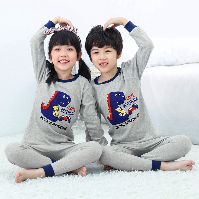 Bộ đồ ngủ tay dài 2 món chất liệu cotton in họa tiết gấu dễ thương cho bé trai và gái