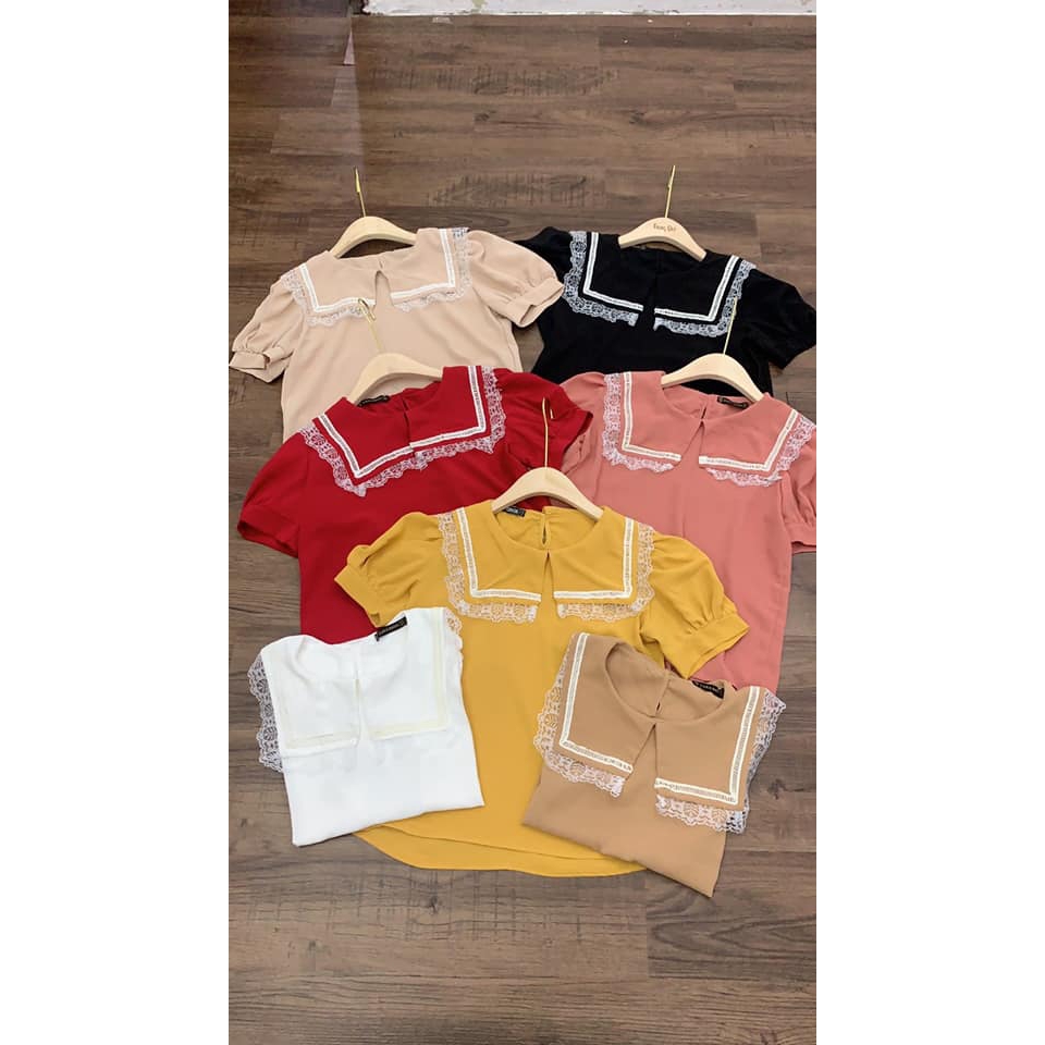 Áo sơ mi bèo viền ren cộc tay | BigBuy360 - bigbuy360.vn